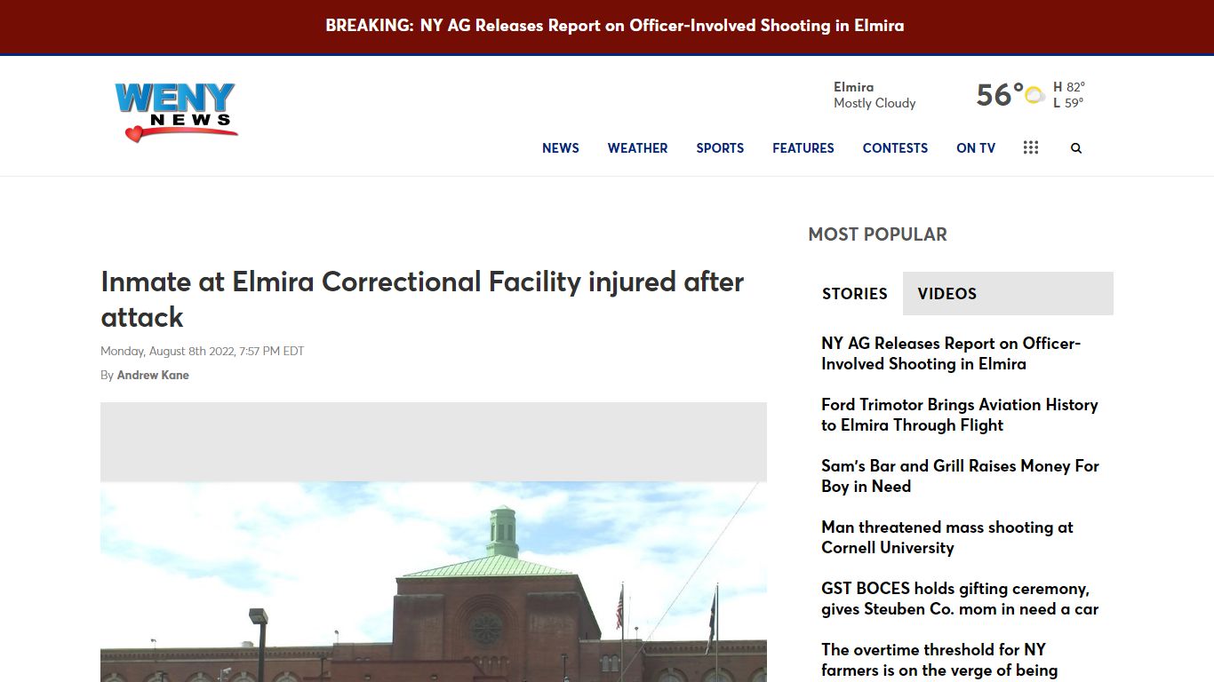 Inmate at Elmira Correctional Facility injured after attack
